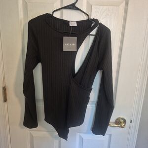 LE LIS Black Ribbed Women Top